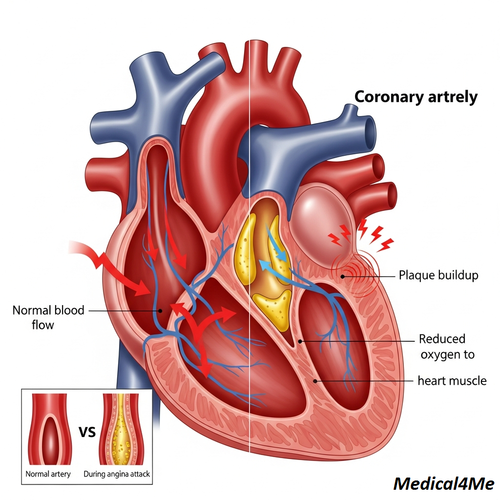 Medical illustration showing how angina affects the body