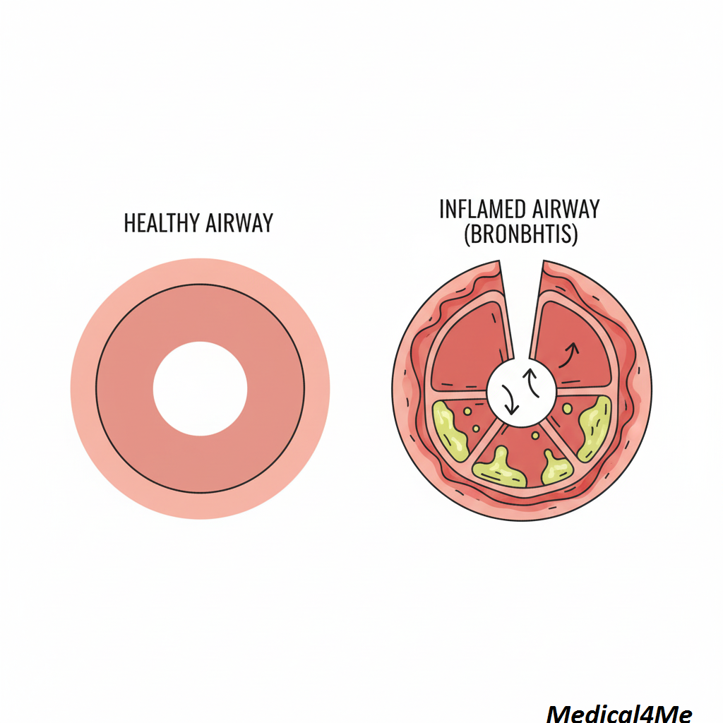 A medical diagram illustrating how bronchitis affects the body.