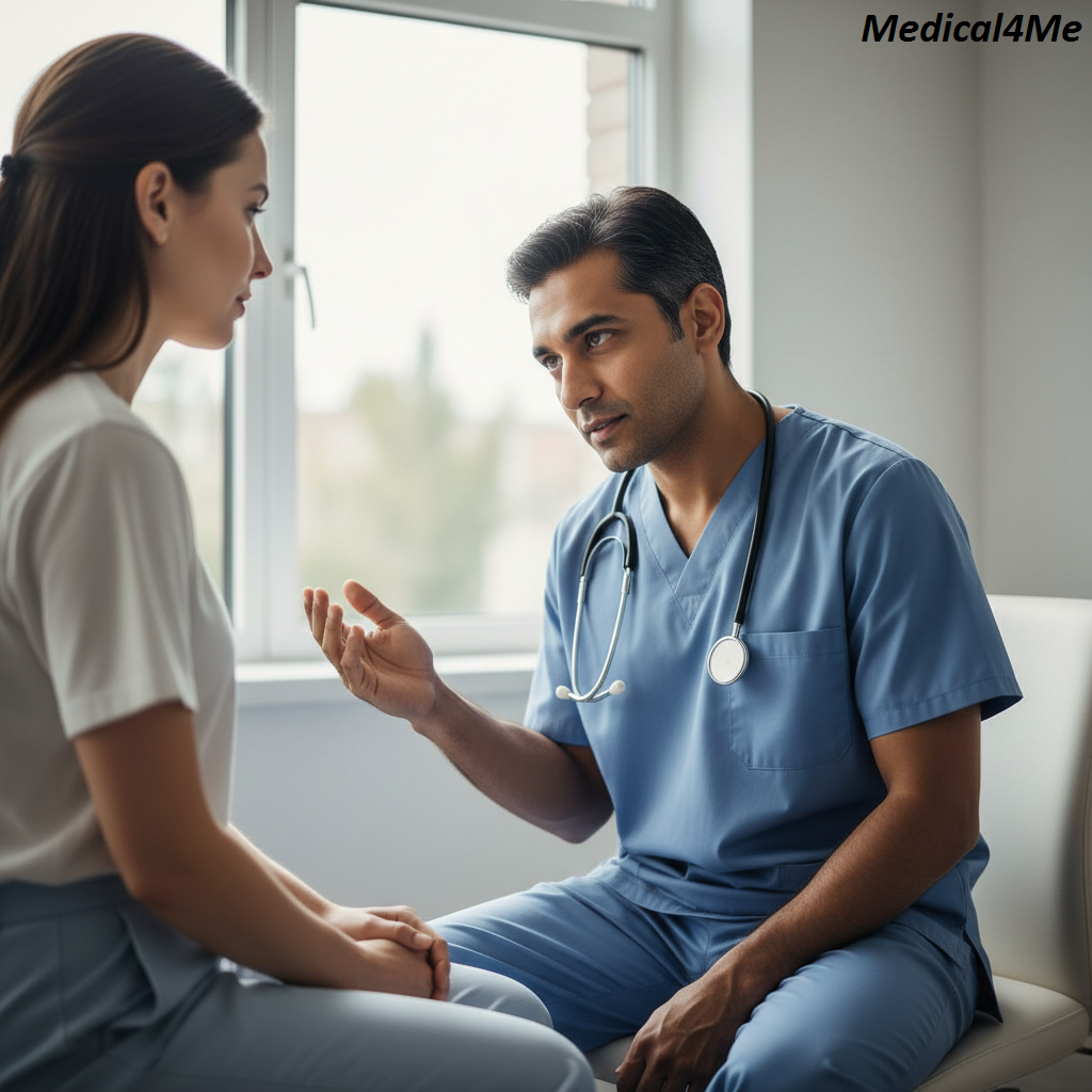 A doctor explains the symptoms of bronchitis to a patient.